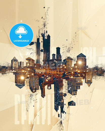 Abuja City Skyline Composite Art: Unique Beige Beauty - A city skyline with lights