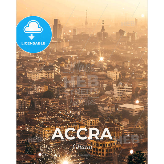 Accra Iconic Skyline Sparkling Poster - A city with many buildings and lights - Square format print template