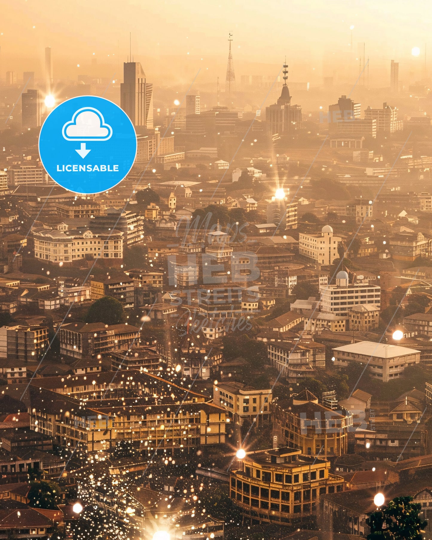 Accra Iconic Skyline Sparkling Poster - A city with many buildings and lights