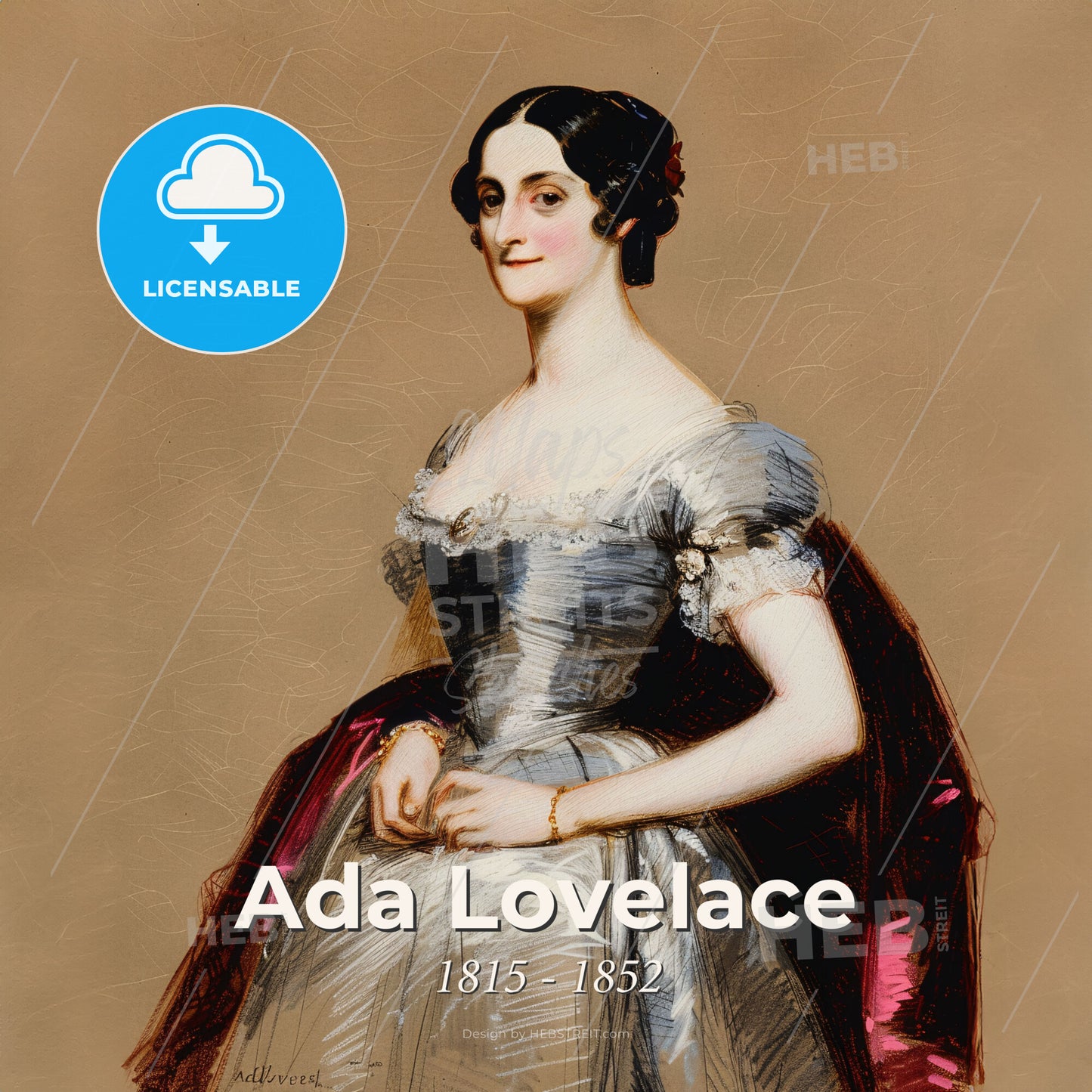 Ada Lovelace, 1815 - 1852, British mathematician and writer - A Woman In A Dress Print Template