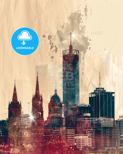 Adelaide Double Exposure Skyline Art Poster - A city skyline with tall buildings