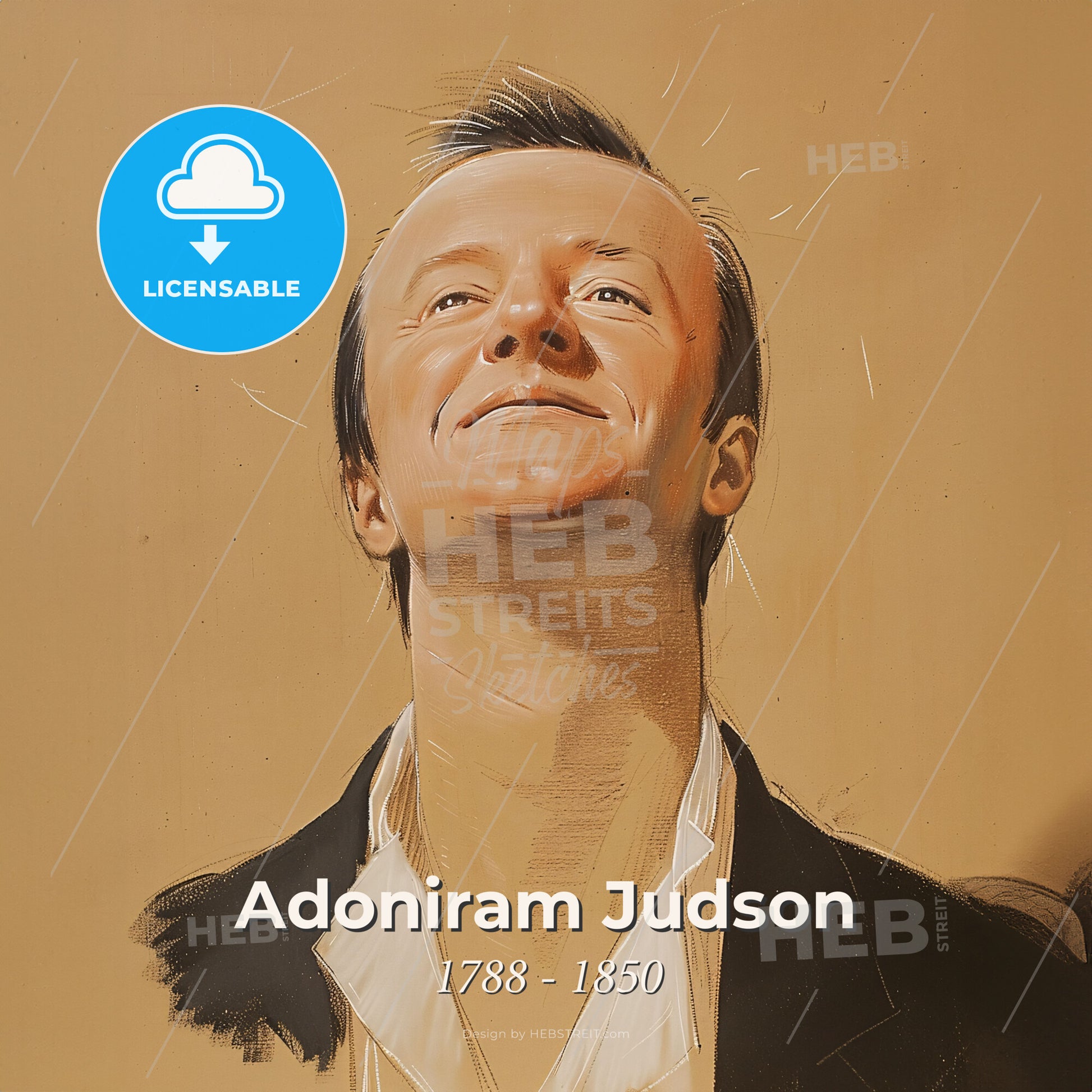 Adoniram Judson, 1788 - 1850, American missionary - A Man Looking Up With His Head Up Print Template