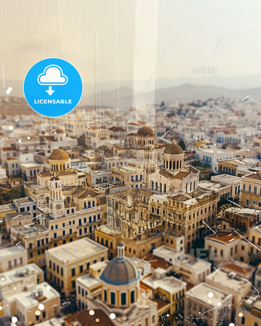 Aegina: Double Exposure Skyline with Backlights and Sparkles - A city with many buildings