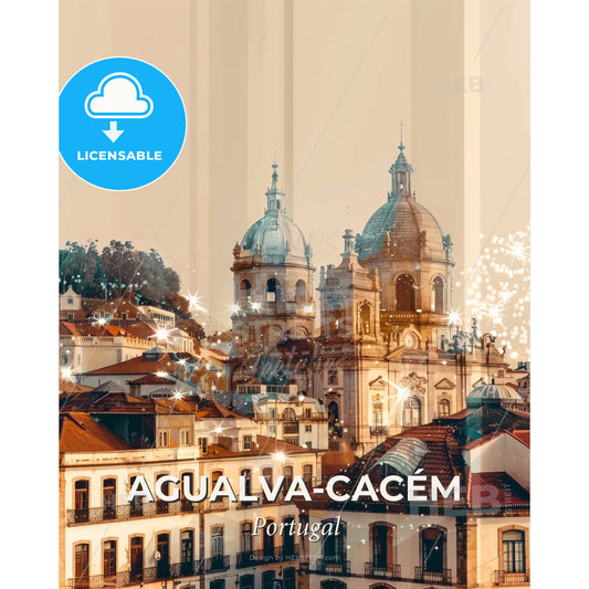 Agualva-Cacem City Skyline Bright Beige Shadows Sparkles - A city with a building and a roof - Square format print template