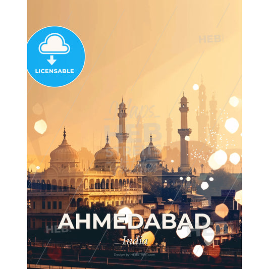 Ahmedabad Skyline Poster Double Exposure Art - A city with buildings and towers - Square format print template