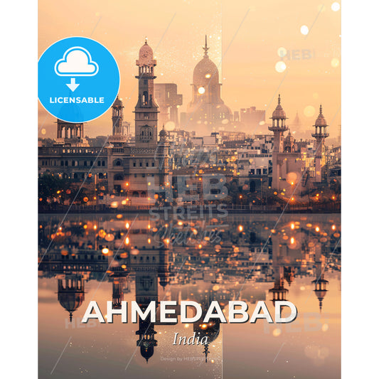 Ahmedabad Skyline Composite Art Poster - A city with a body of water - Square format print template