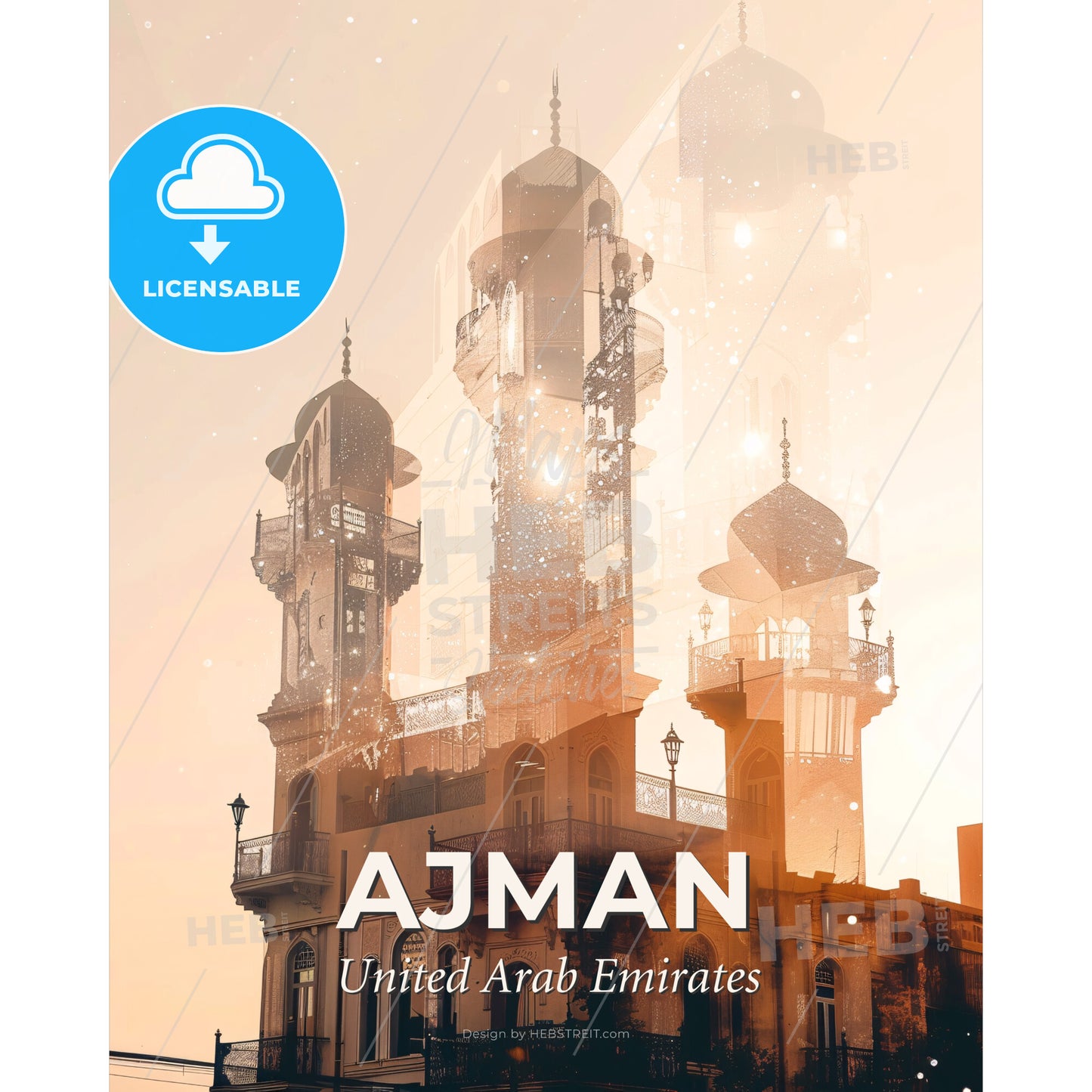 Ajman Skyline Art Poster: Vibrant Cityscape, Local Essence - A double exposure of a building - Square format print template