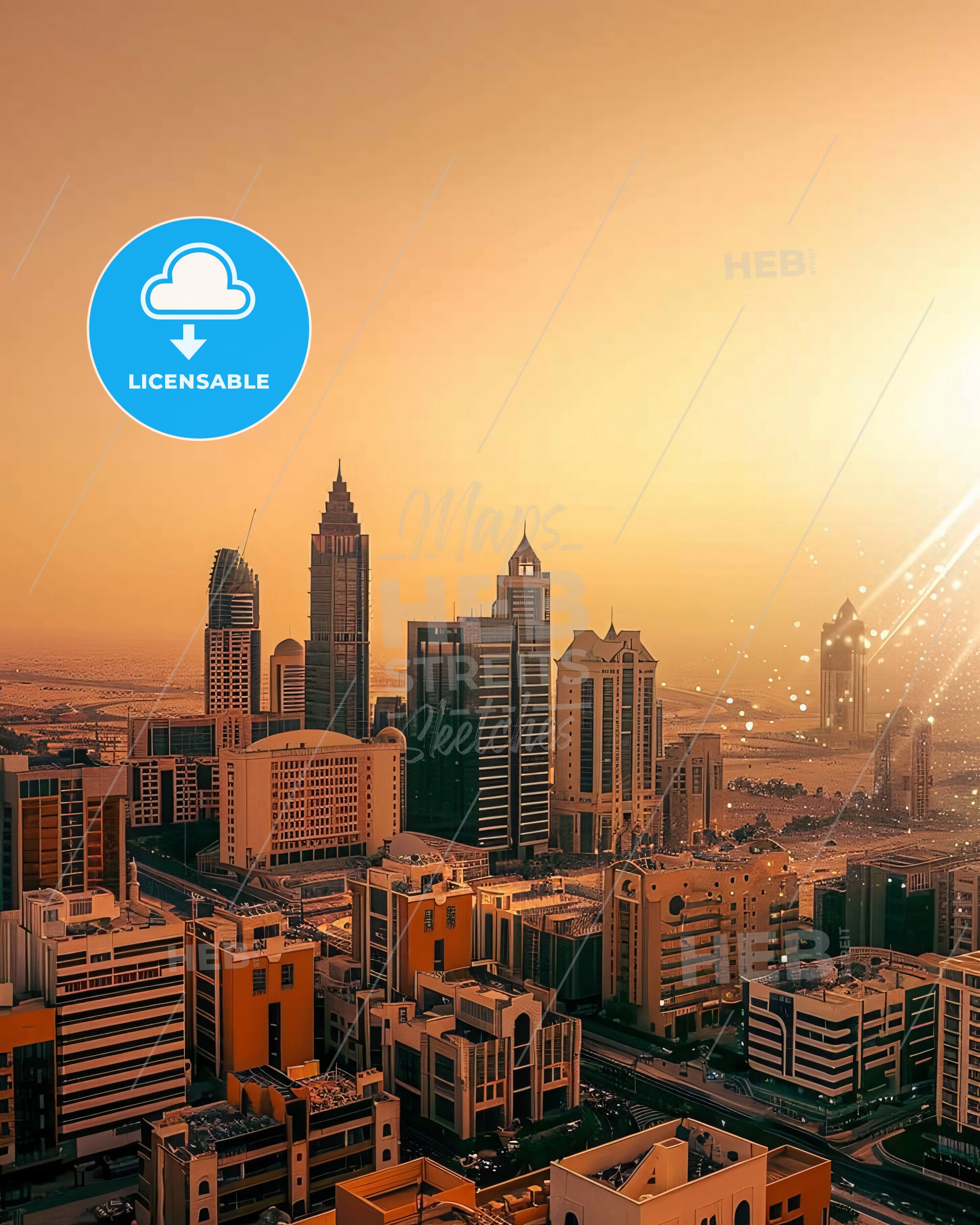 Ajman City Skyline Poster: Vibrant Local Beauty - A city with many tall buildings