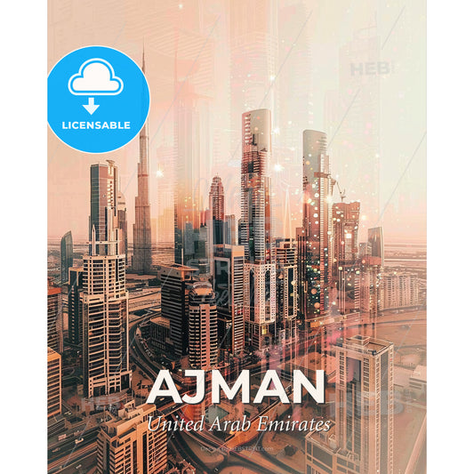 Ajman Skyline Architectural Dream Beige - A city skyline with many tall buildings - Square format print template