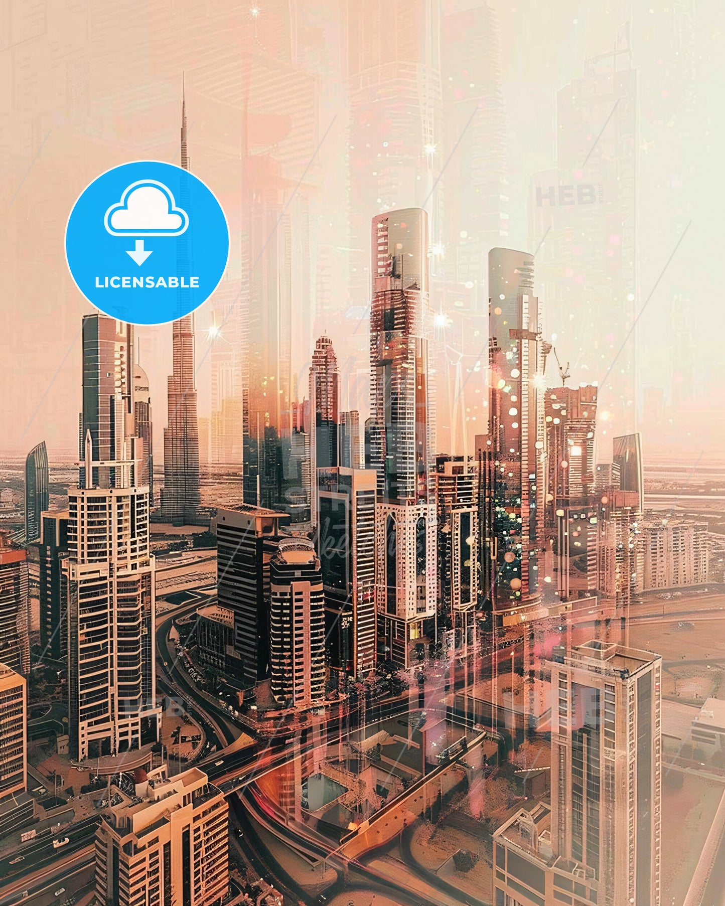 Ajman Skyline Architectural Dream Beige - A city skyline with many tall buildings