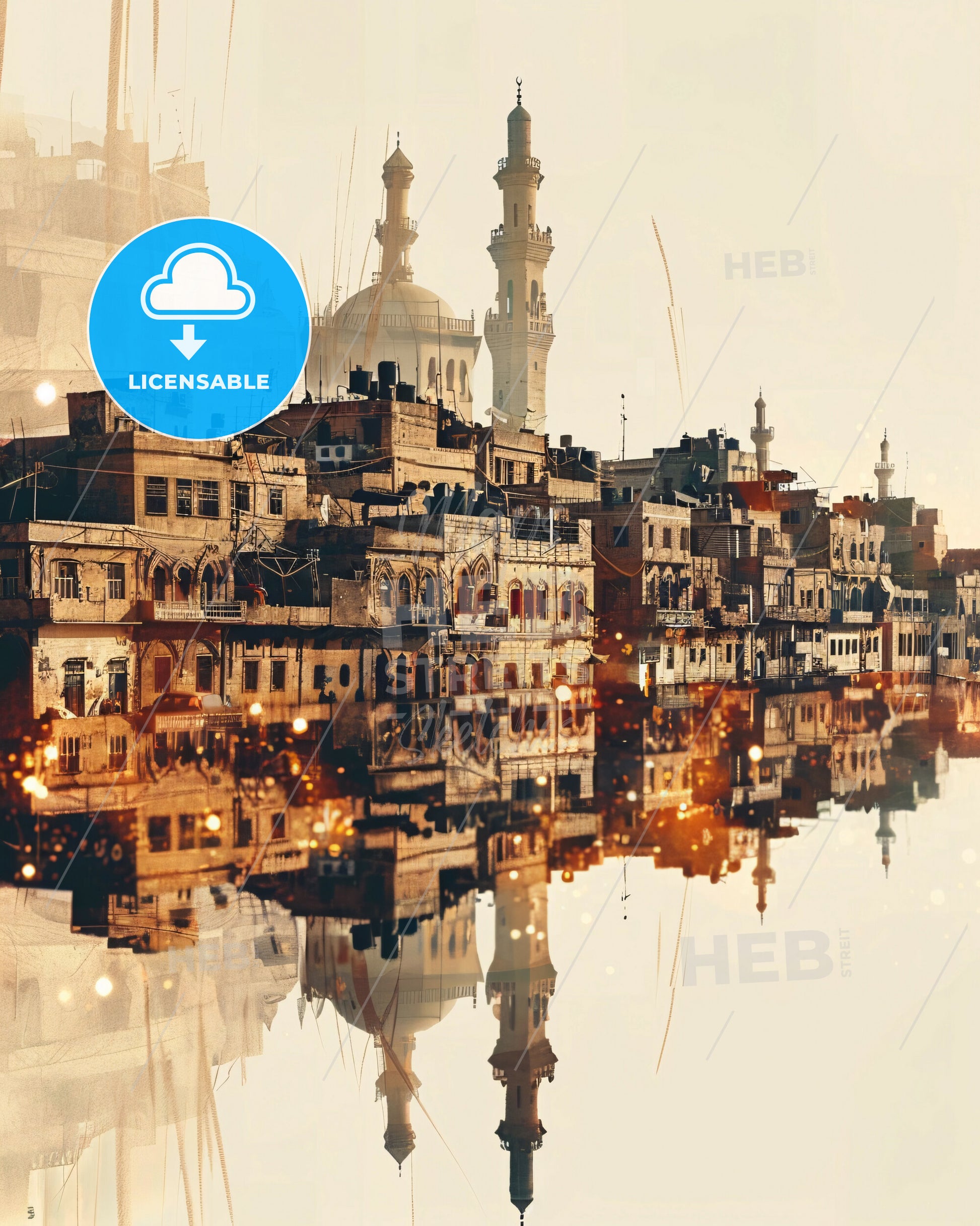 Al-Hasakah City Skyline Bright Beige Poster - A city next to water