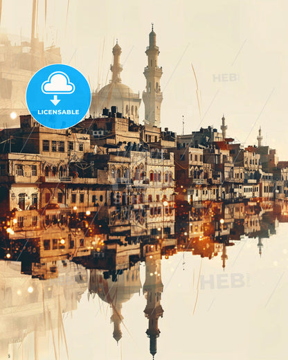 Al-Hasakah City Skyline Bright Beige Poster - A city next to water