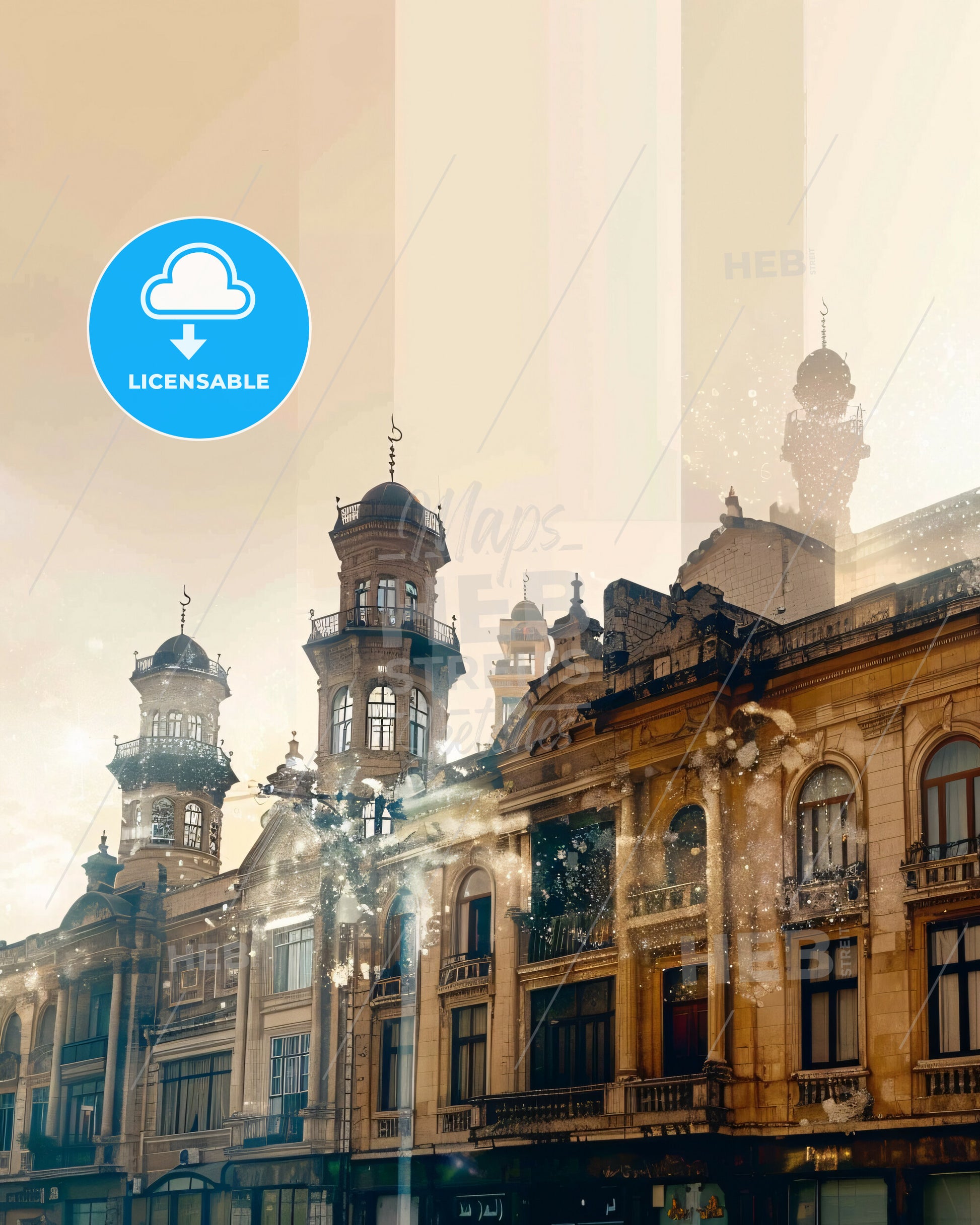 Al-Hasakah Syria Cityscape Pastel Poster - A building with many towers