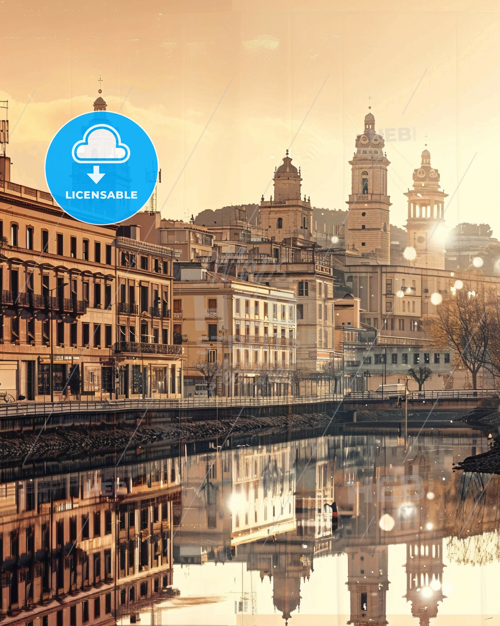 Albacete Artful Fusion: Historic and Modern Elements - A river with buildings and trees in the background