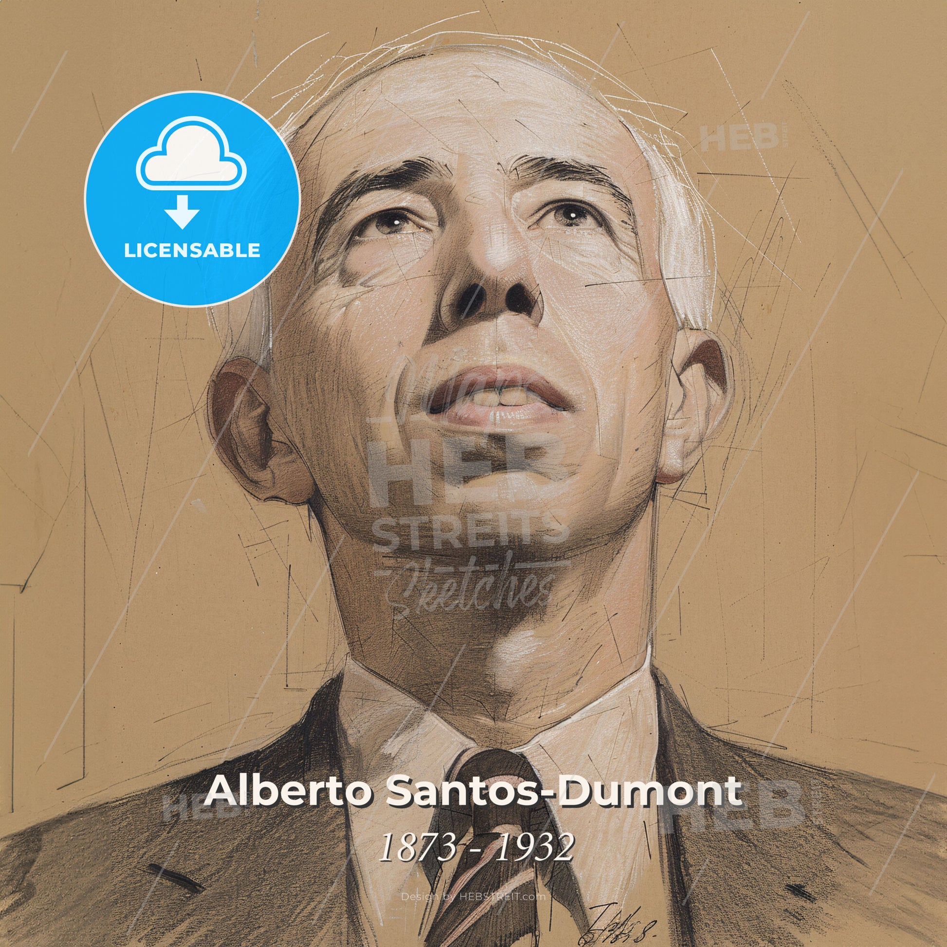 Alberto Santos-Dumont, 1873 - 1932, Brazilian aviator and inventor - A Drawing Of A Man In A Suit Print Template