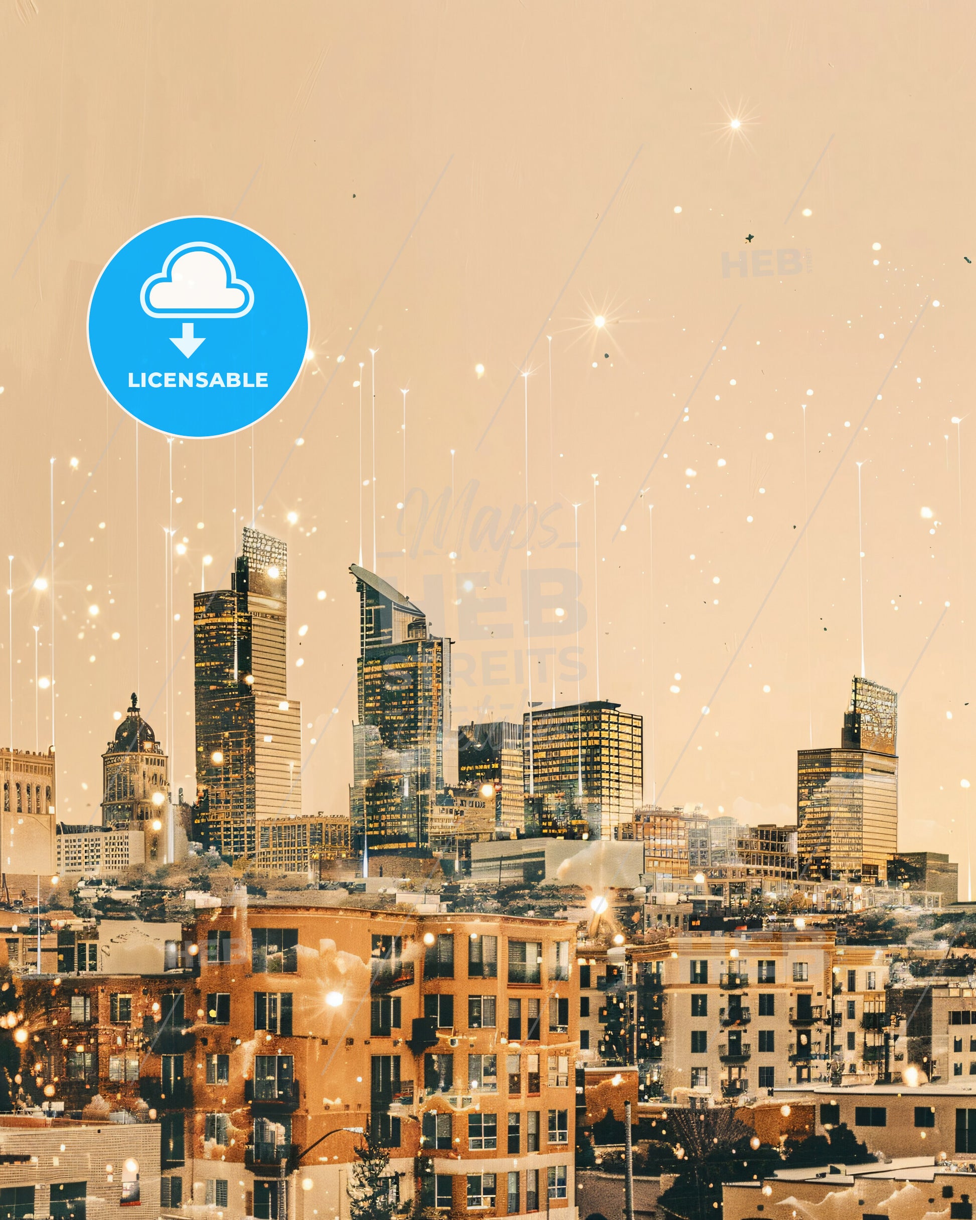 Albuquerque Skyline Sparkle Cityscape Art - A city skyline with many lights