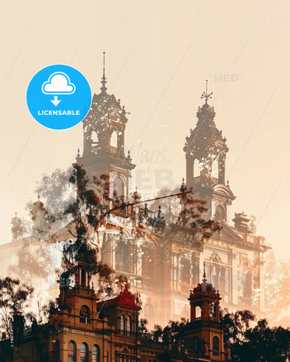 Albury-Wodonga Skyline Cityscape Poster Art - A building with towers and trees