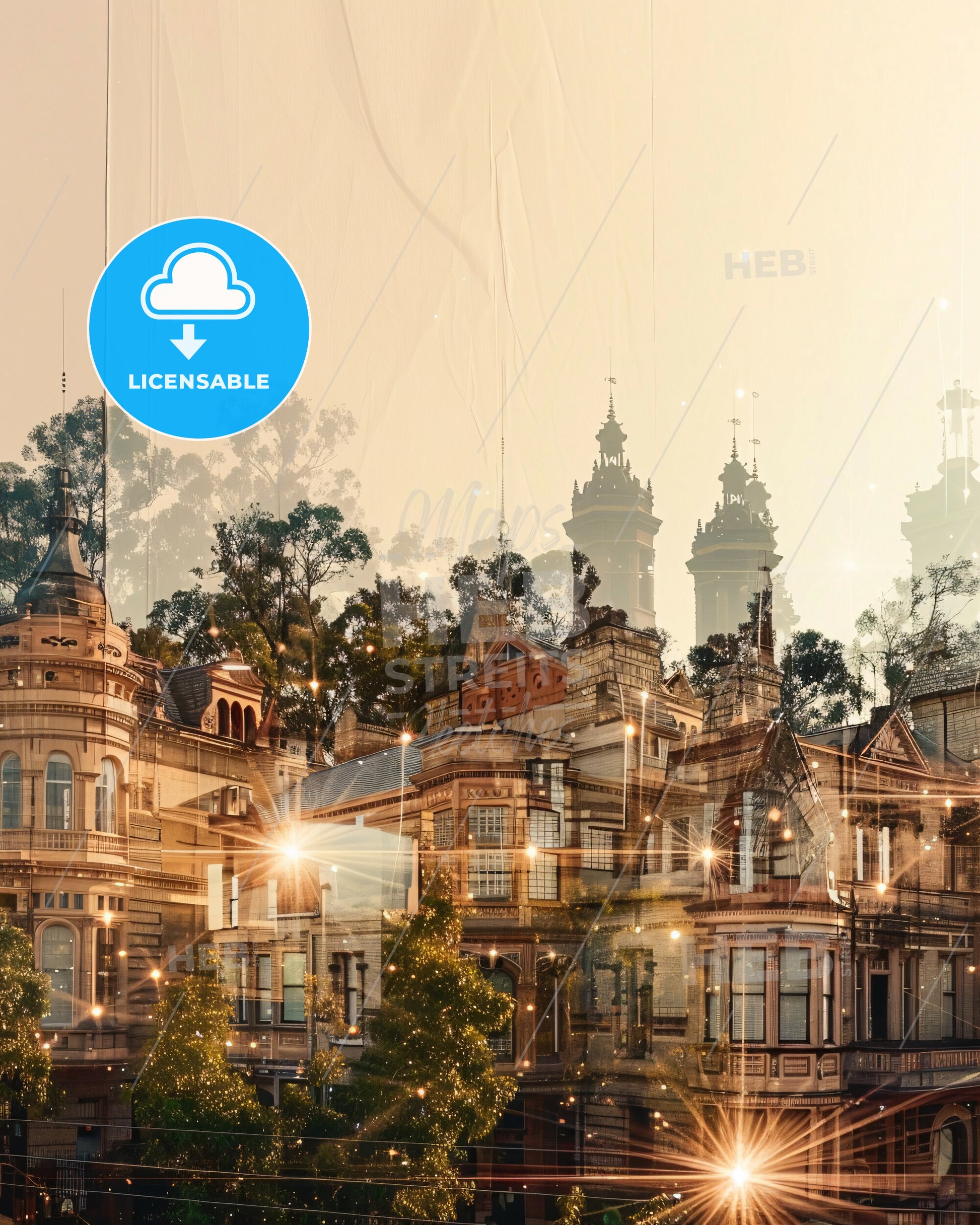 Albury Wodonga Double Exposure Art Skyline - A row of houses with trees and lights