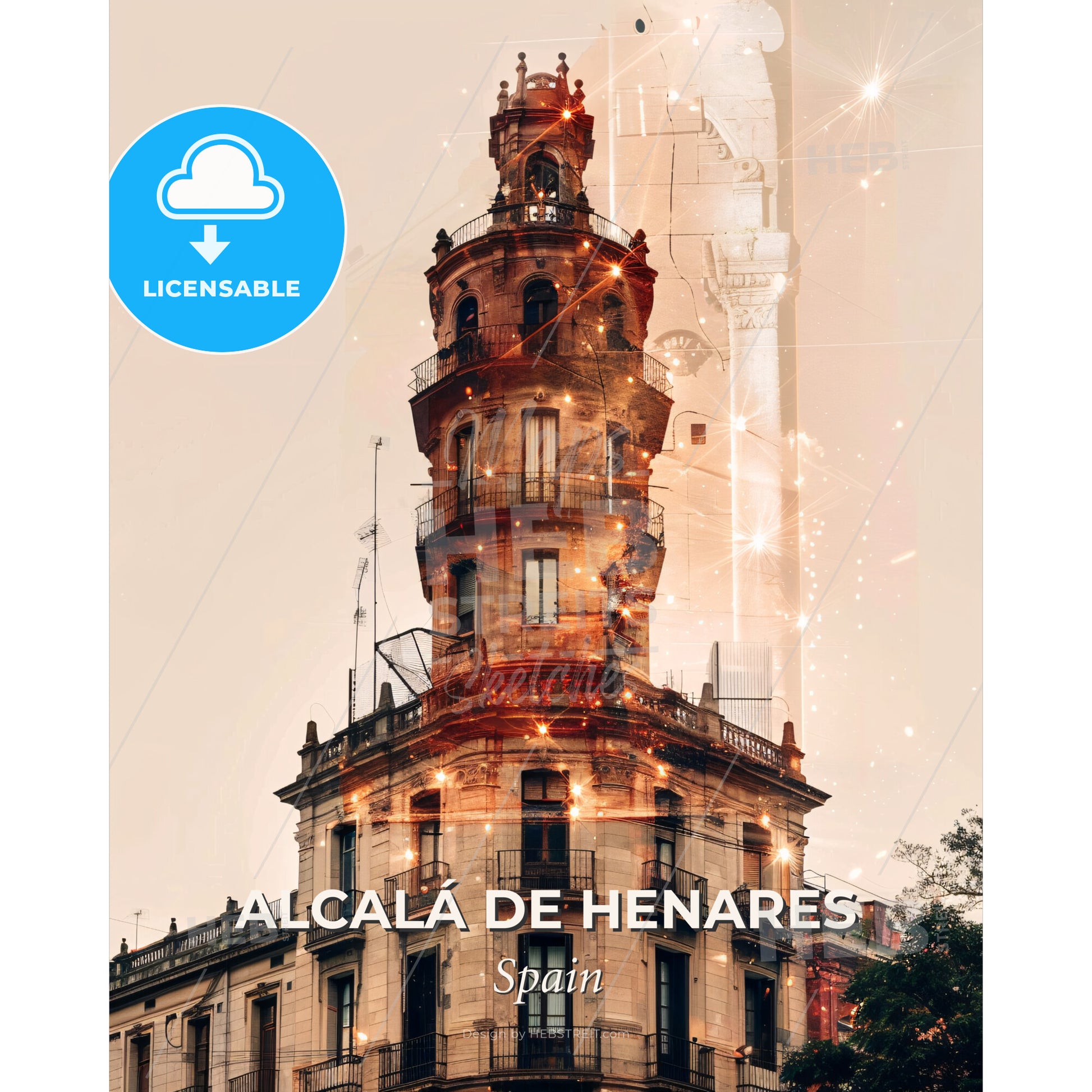 Alcalá de Henares Urban Dream - A building with a tower - Square format print template