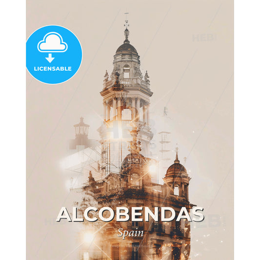 Alcobendas Skyline Iconic Architecture Sparkling Beige - A building with a tower - Square format print template