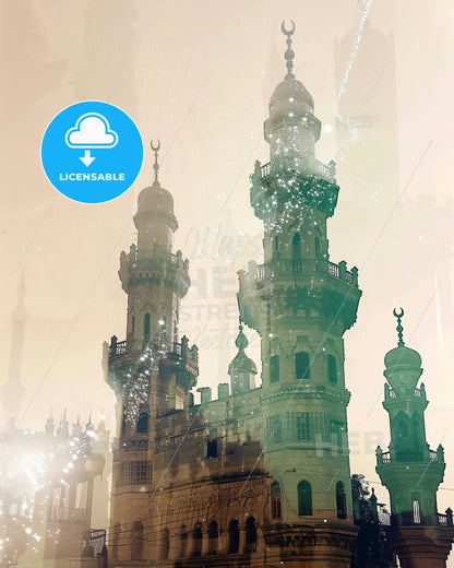 Aleppo Skyline Double Exposure Art Print - A castle with towers and towers