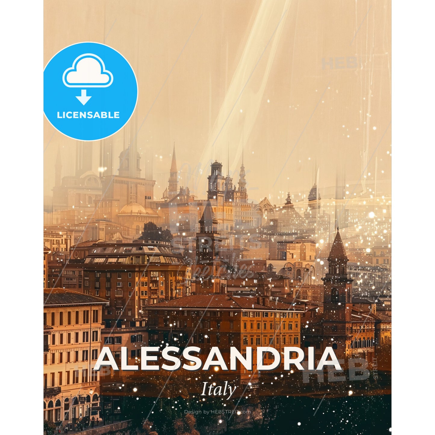 Alessandria Revisited: Skyline Splendors in Double Exposure - A city with many buildings - Square format print template