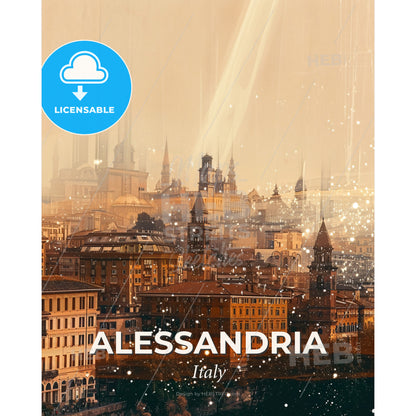 Alessandria Revisited: Skyline Splendors in Double Exposure - A city with many buildings - Square format print template