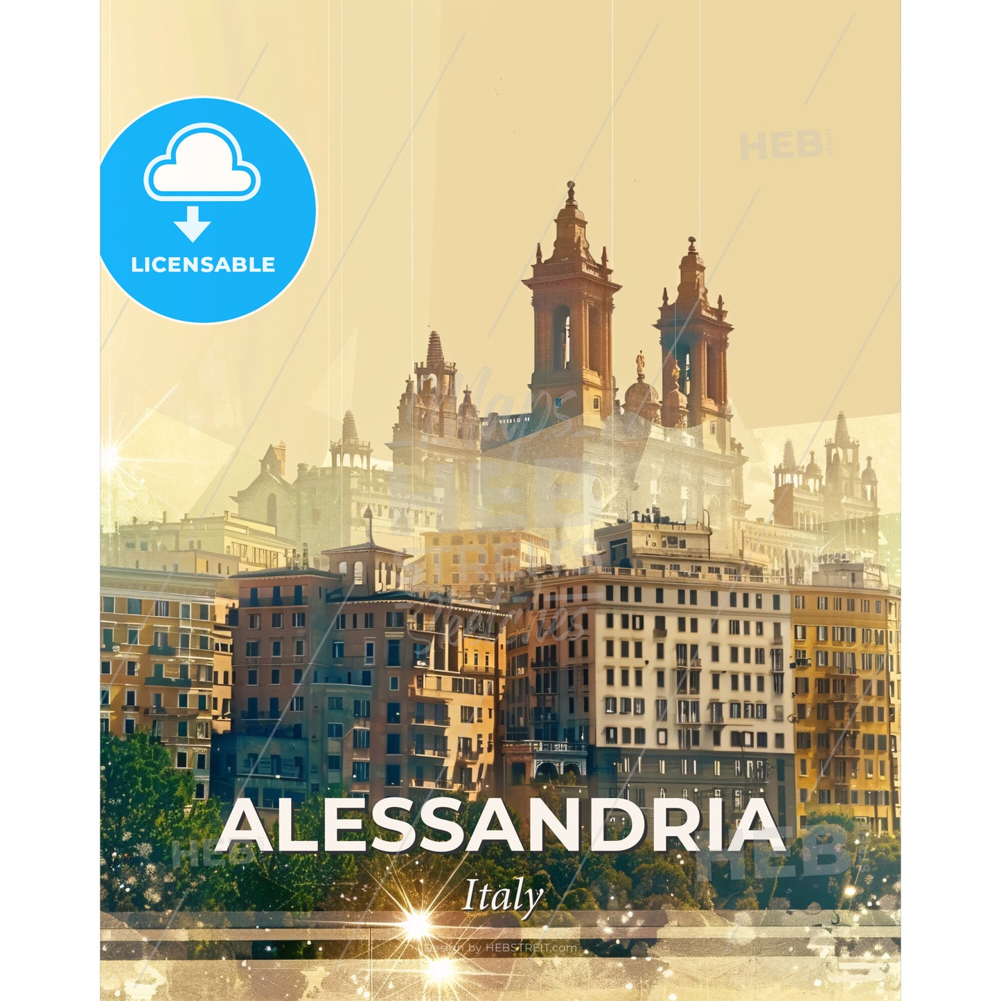 Alessandria Symphony: An Artistic Tapestry of City Icons - A city with many buildings - Square format print template