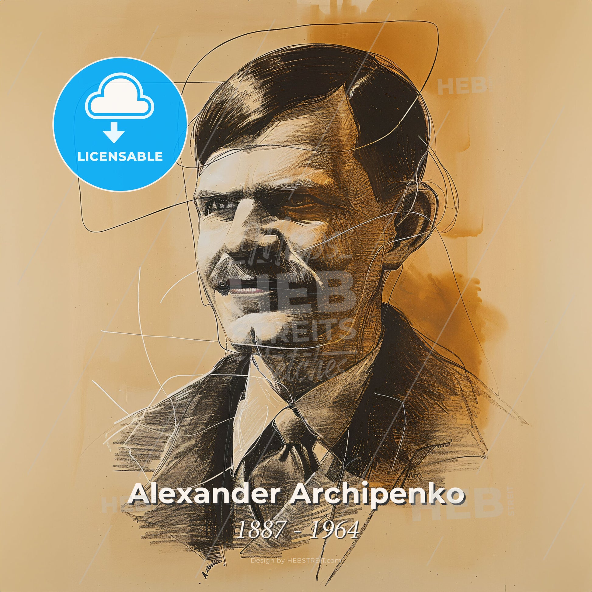 Alexander Archipenko, 1887 - 1964, Ukrainian-American sculptor - A Drawing Of A Man With A Mustache Print Template