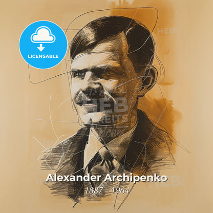 Alexander Archipenko, 1887 - 1964, Ukrainian-American sculptor - A Drawing Of A Man With A Mustache Print Template