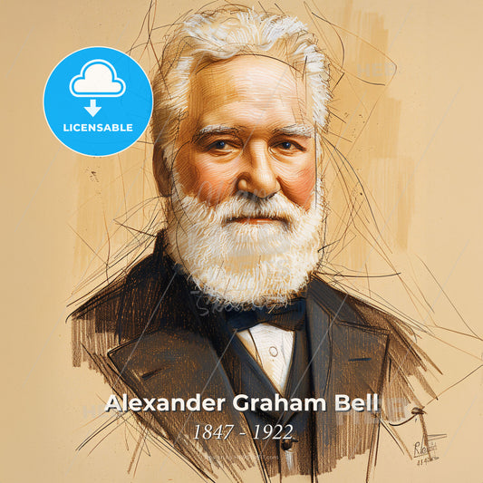 Alexander Graham Bell, 1847 - 1922, Scottish-American inventor - A Man With A White Beard Print Template