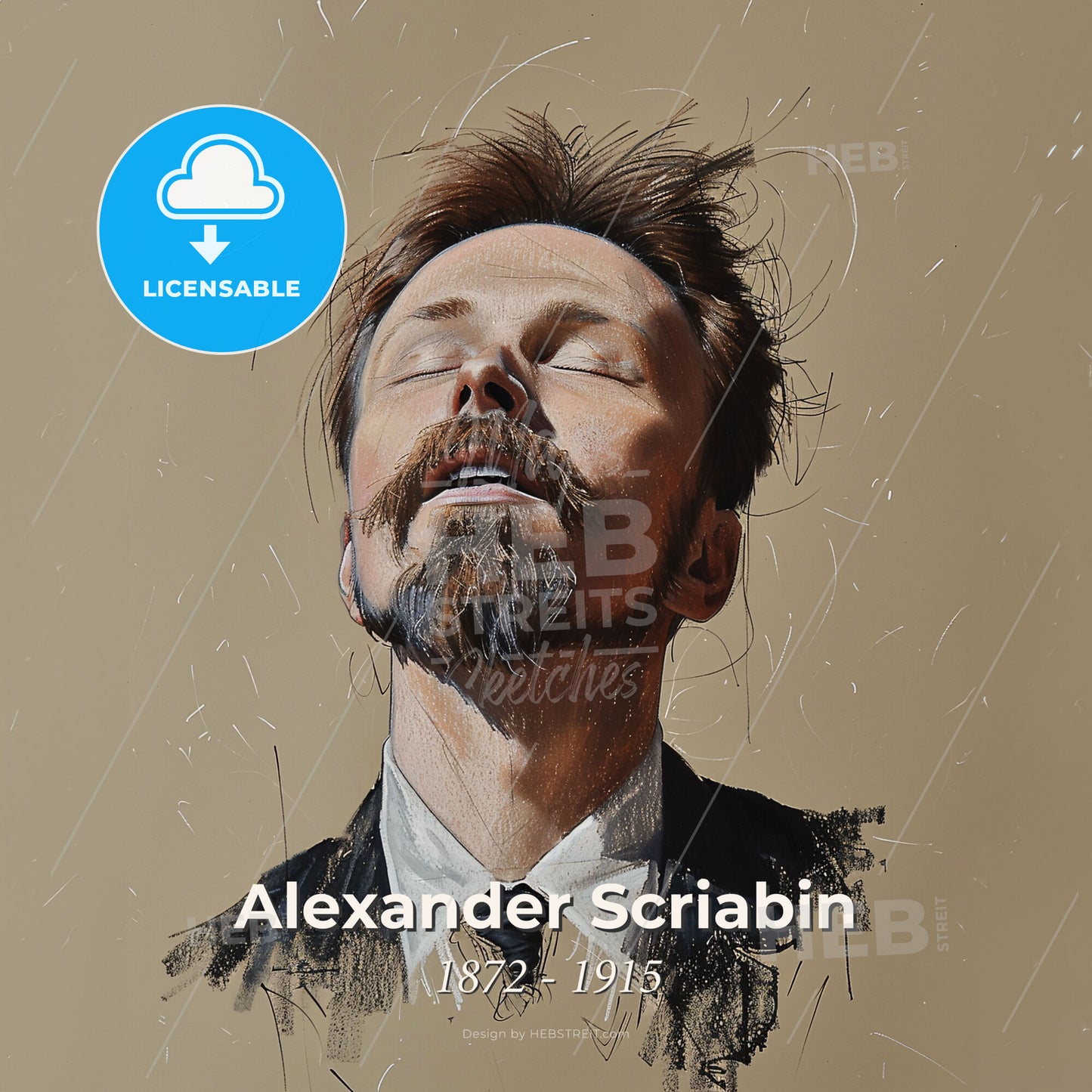 Alexander Scriabin, 1872 - 1915, Russian composer - A Man With His Eyes Closed Print Template