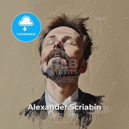 Alexander Scriabin, 1872 - 1915, Russian composer - A Man With His Eyes Closed Print Template