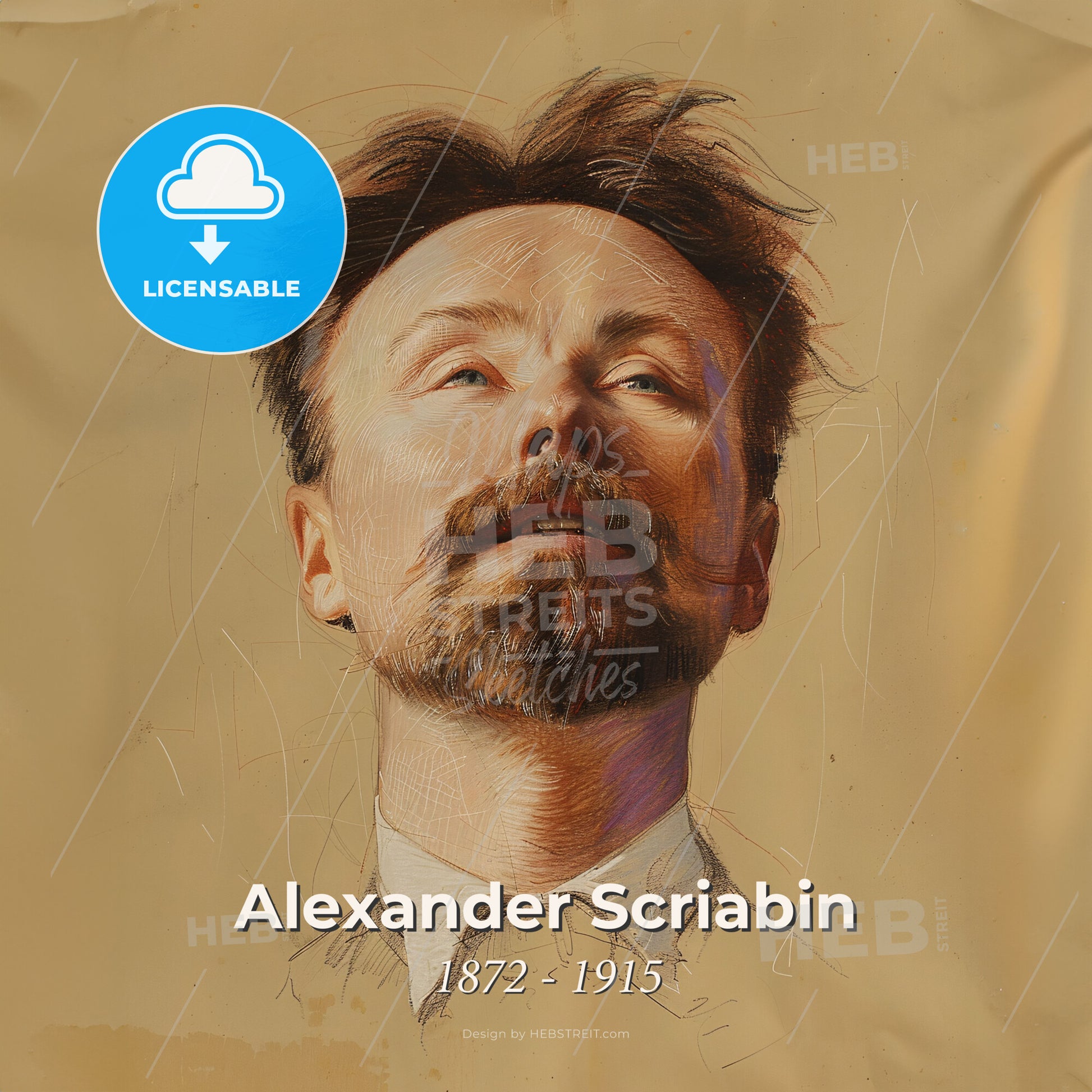 Alexander Scriabin, 1872 - 1915, Russian composer - A Drawing Of A Man With A Beard Print Template