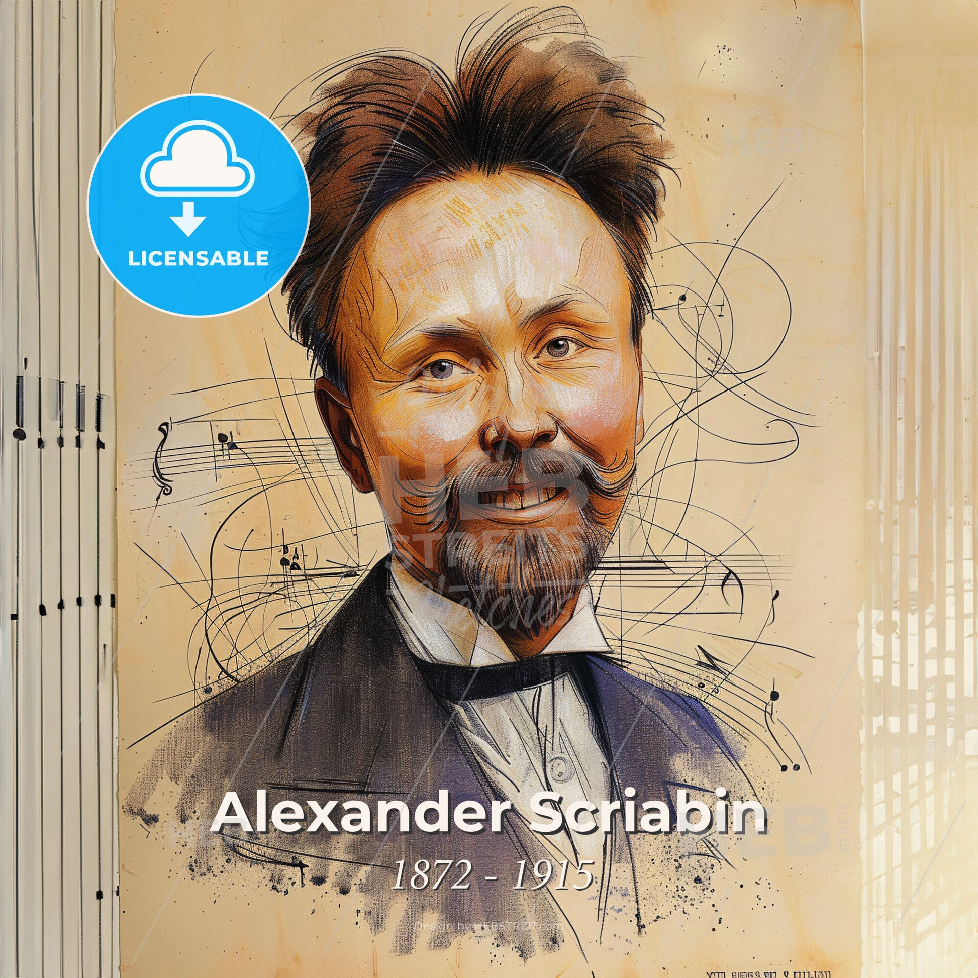 Alexander Scriabin, 1872 - 1915, Russian composer - A Drawing Of A Man Print Template