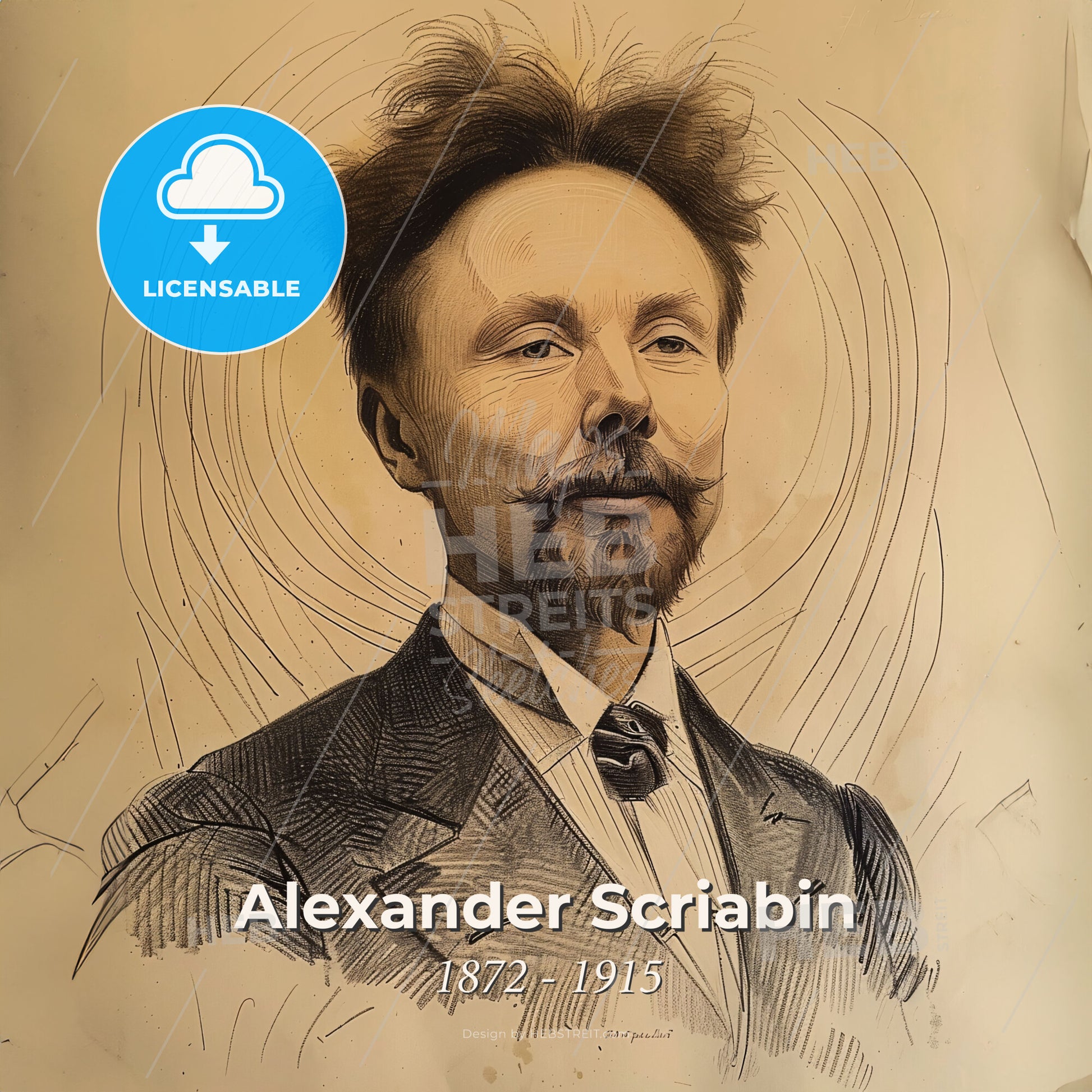 Alexander Scriabin, 1872 - 1915, Russian composer - A Drawing Of A Man Print Template