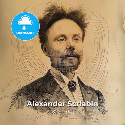 Alexander Scriabin, 1872 - 1915, Russian composer - A Drawing Of A Man Print Template