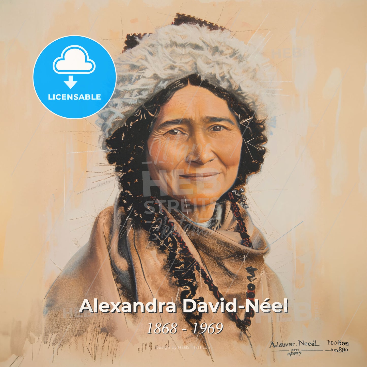 Alexandra David-Néel, 1868 - 1969, French-Belgian explorer - A Woman Wearing A Hat And Scarf Print Template