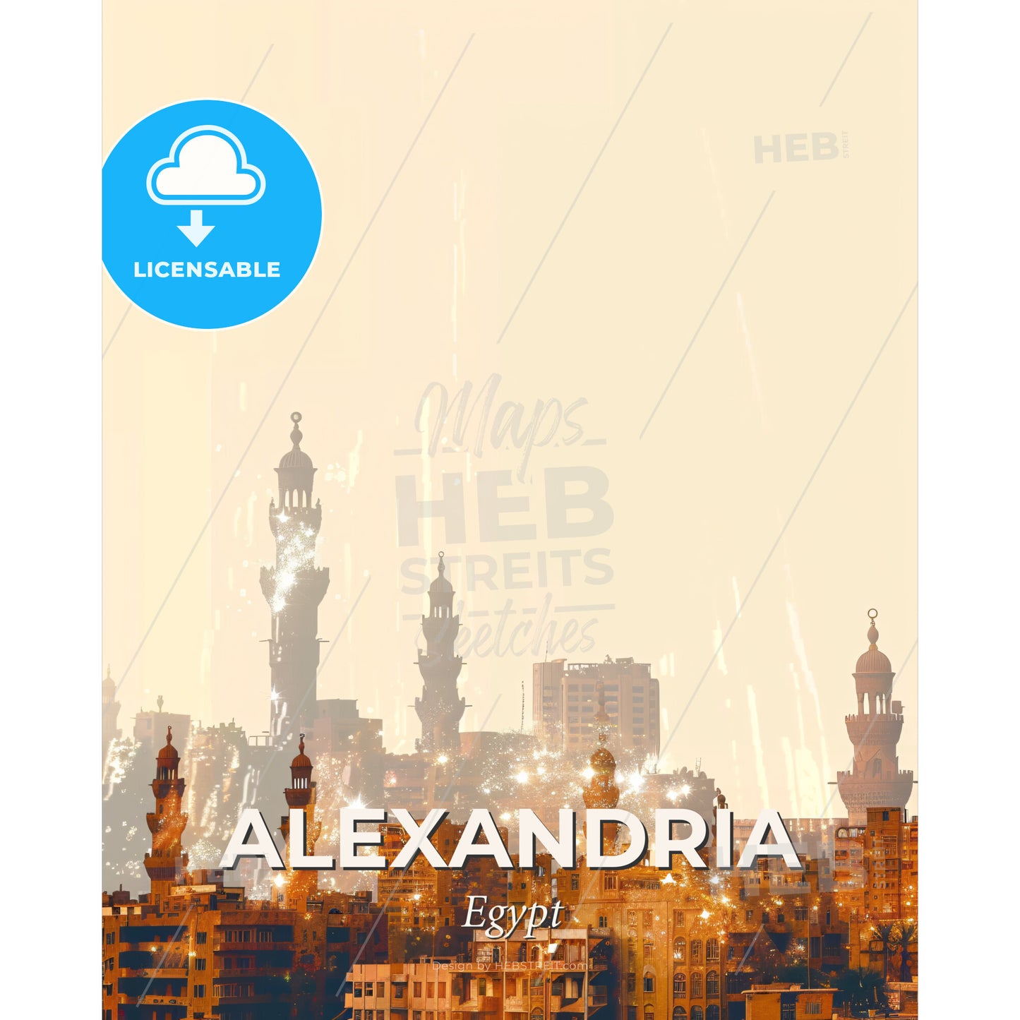 Alexandria Skyline Double Exposure Poster Art - A city with fireworks in the background - Square format print template