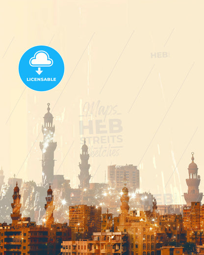 Alexandria Skyline Double Exposure Poster Art - A city with fireworks in the background