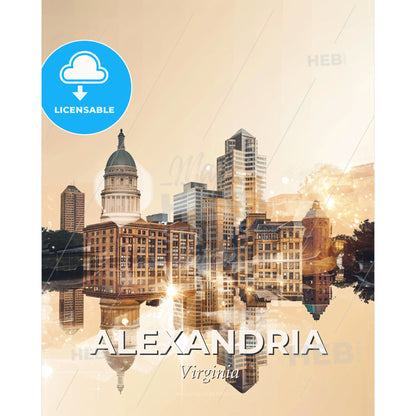 Alexandria Skyline Sparkles Double Exposure - A city skyline with a reflection of a building - Square format print template