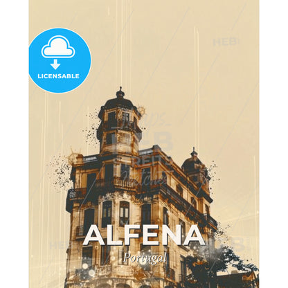 Alfena Skyline Double Exposure Art Poster - A building with a tower - Square format print template
