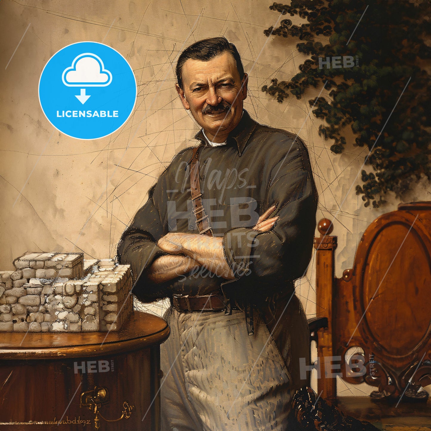 Alfred Maudslay, 1850 - 1931, British archaeologist - A Man Standing With His Arms Crossed