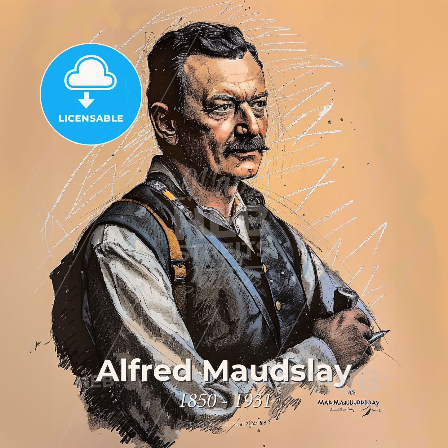 Alfred Maudslay, 1850 - 1931, British archaeologist - A Man With A Mustache Print Template