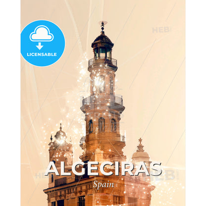 Algeciras Skyline Composite Art Poster - A building with a tower - Square format print template