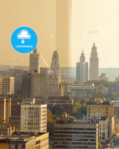 Allentown City Skyline Double Exposure Art Poster - A city with many tall buildings