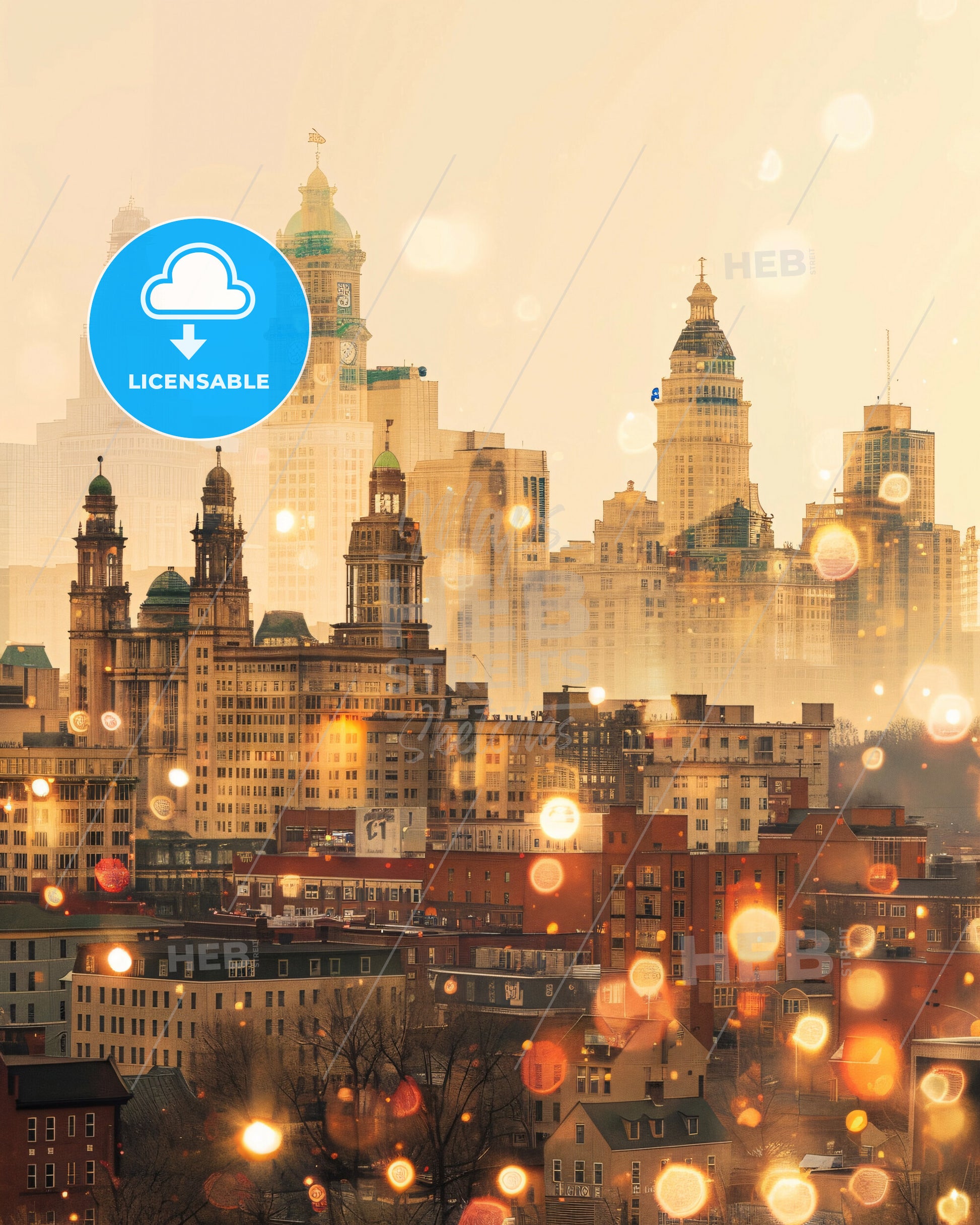 Allentown City Skyline, Bright Beige, Local Colors - A city skyline with many tall buildings