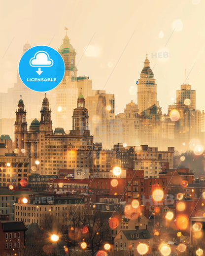 Allentown City Skyline, Bright Beige, Local Colors - A city skyline with many tall buildings