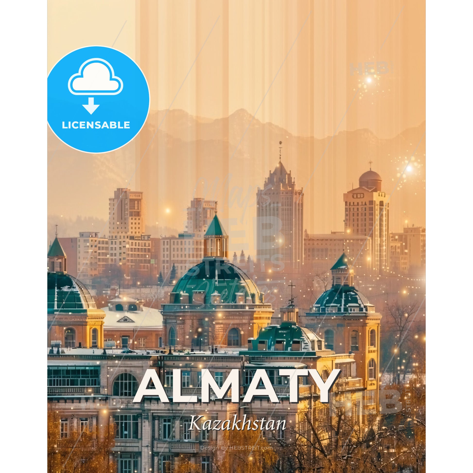 Almaty City Symphony Double Exposure City Art - A large building with a city in the background - Square format print template