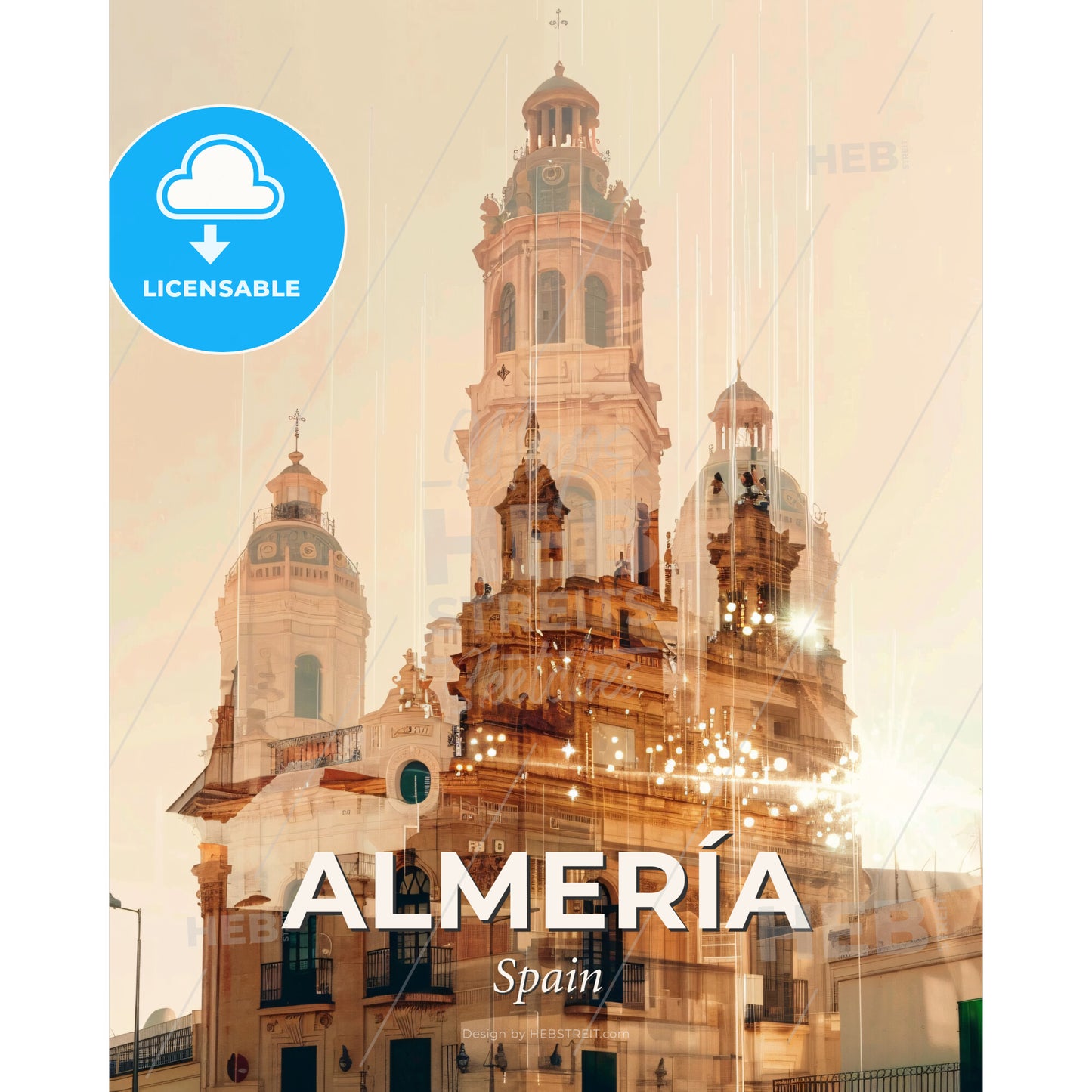 Almeria City Skyline Double Exposure Art - A building with a tower - Square format print template